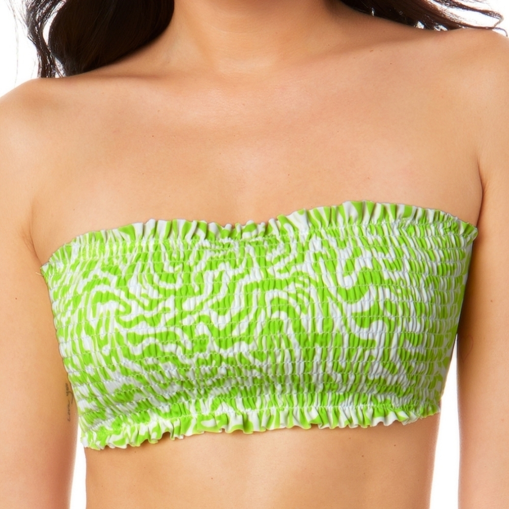 Salt + Cove Juniors' Zoorama Smocked Bandeau Bikini Top Neon Green Color Size L